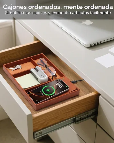 Vista 4 de Valet Tray, Built in Wireless Charging Pad, Nightstand Organizer Sillín marrón