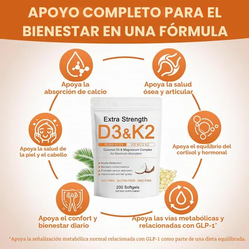 Vista 6 de Vitamina D3 K2 de 10000 UI, extra fuerte Wellness D3K2 con triple magnesio y aceite de coco para una máxima absorción, apoya la salud ósea e