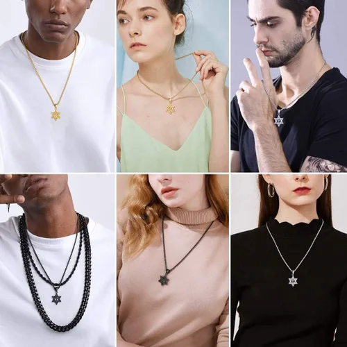 Vista 8 de GOLDCHIC JEWELRY David Star Necklace for Men, Stainless Steel Cross Pendant Jewish Israel Jewelry with Water Wave Chain