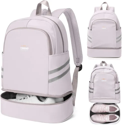 Vista 25 de coofay Mochila de gimnasio para mujer, bolsa de gimnasio con compartimento beige (A-Beige)