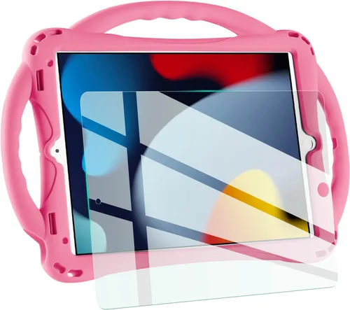 Vista 12 de TopEsct Funda infantil para iPad de 10.2 pulgadas, funda de silicona a prueba de golpes con protector de pantalla de vidrio templado y correa, Negro