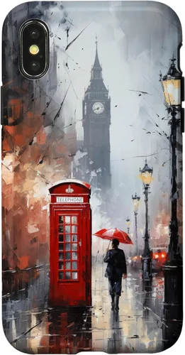 Vista 5 de Funda para iPhone 16 Wet London Iconic Red Phone Booth Clocktower Art Cover Phone Case