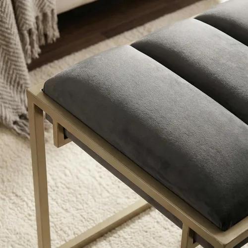 Vista 5 de Cortesi Home Bourne otomana rectangular de 20 pulgadas de alto terciopelo gris y metal dorado champán