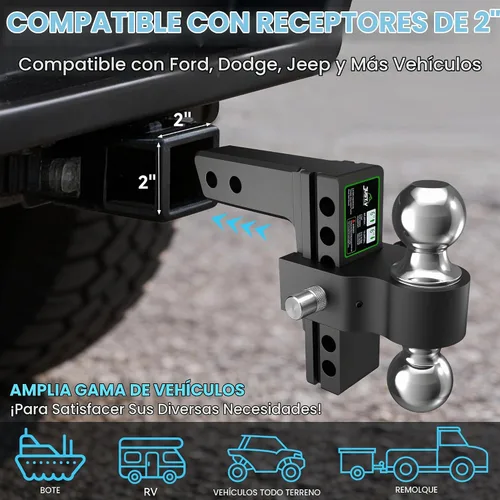 Vista 5 de Just-V Enganche de remolque ajustable para receptor de 2 pulgadas, 21500 libras GTW, enganche de remolque resistente con bolas dobles de 6 pulgadas