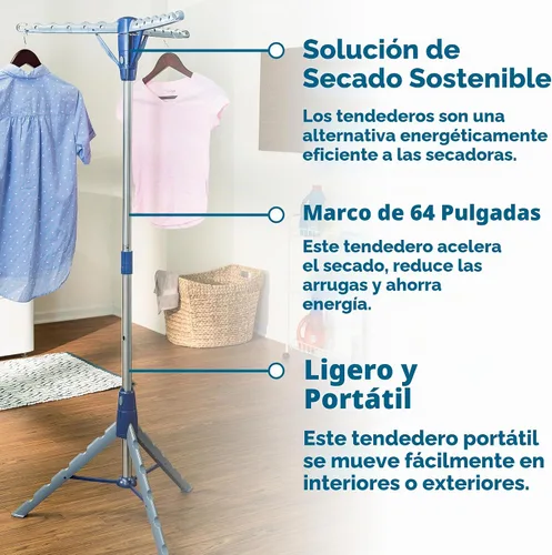 Vista 5 de Honey-Can-Do Trípode de secado de ropa de acero de 64 pulgadas plegable – Estante de ropa colapsable que ahorra espacio, soporte para secadora