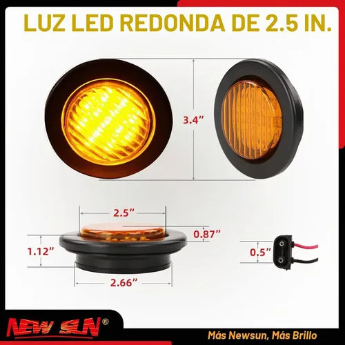Vista 2 de NEW SUN Premium luces LED redondas de 2.5 pulgadas para remolque, 13 luces LED laterales, kits de luces de despeje con arandela y enchufe de 2 pines