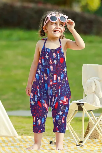 Vista 6 de RAISEVERN Mameluco sin espalda con cuello halter para bebés, ropa con bolsillo, talla 1-5T