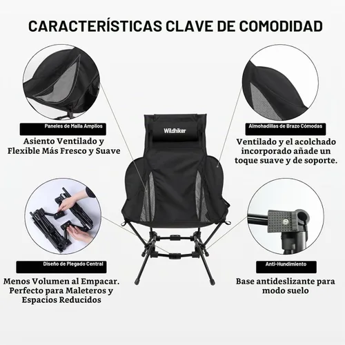 Vista 7 de Wildhiker HuggleMode - Silla plegable de camping con respaldo alto, 2