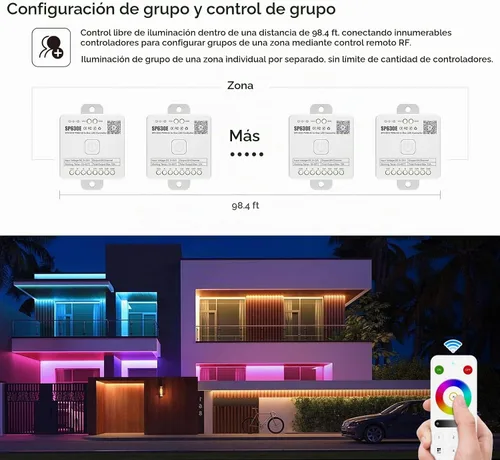 Vista 5 de BTF-LIGHTING RB3 2.4G Mando a distancia inalámbrico táctil RF para tira de luces LED RGB RGBW de persecución SPI, control de 4 zonas compatible
