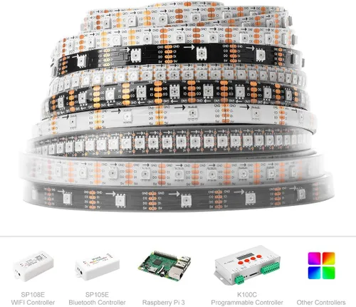 Vista 4 de BTF-LIGHTING SK9822 (similar a APA102C) direccionable individualmente 3.3ft 3.3 ft 144 píxeles/LED Datos de PCB negros no impermeables y reloj por