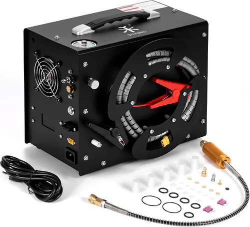 Vista 11 de TUXING Compresor de Aire PCP, Versión con Pantalla LCD, Parada Automática 4500Psi/30Mpa, Sin Aceite/Agua, Bomba con Transformador/Sistema de Drenaje