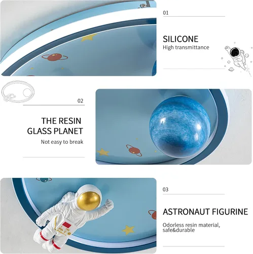 Vista 6 de Shine LUEST Lámpara de techo de astronauta de 20 pulgadas regulable para niños, luces de techo empotradas para dormitorio, lámpara LED de 3000