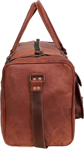 Vista 5 de Bolsa de cuero genuino de 24 pulgadas para viajes durante la noche de fin de semana, bolsa de cuero para deportes, gimnasio, bolsa de viaje