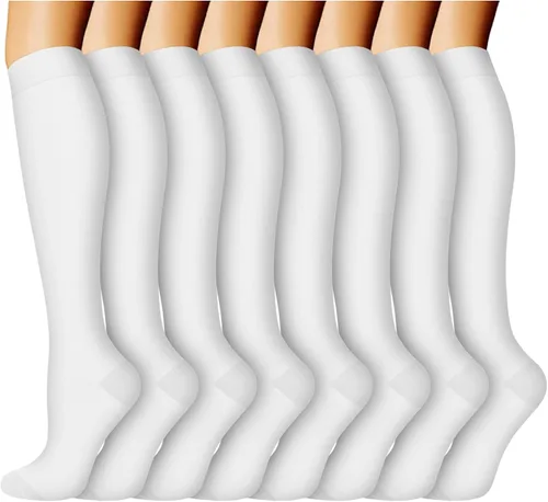 Vista 27 de ACTINPUT 8 pares de calcetines de compresión para mujeres y hombres, medias de compresión de apoyo para médicos, correr, atletismo
