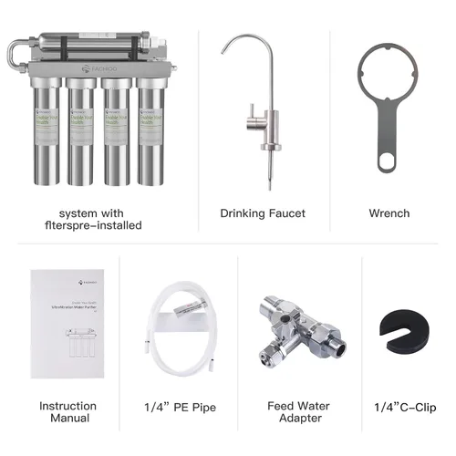 Vista 6 de Filtro de agua de acero inoxidable para fregadero, sistema de filtro de agua de ultrafiltración de 0.01 m, reduce PFAS, PFOAPFOS, fluoruro, cloro