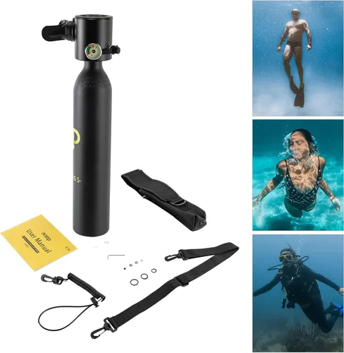Vista 7 de Mini tanque de buceo conjunto de buceo, equipo de buceo inflable de 0.5L, tanque de oxígeno para respiración subacuática, constante con válvula