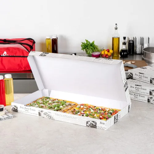 Vista 75 de Restaurantware - Cajas para pizza, 50 unidades, 14 x 7 x 1.5 pulgadas, embalaje de papel de cartón corrugado con bloqueo de pestañas, resistente a