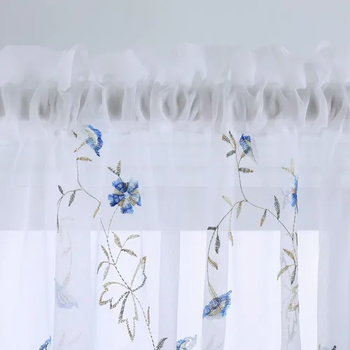 Vista 3 de Taisier Home Cortinas Traslúcidas Blancas Florales con Estampado de Flores y Bordado de Enredaderas para Dormitorio, Cortina con Bolsillo