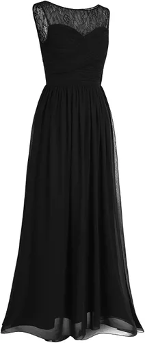 Vista 5 de iEFiEL Vestido largo de noche para dama de honor con encaje ilusión y pliegues cruzados
