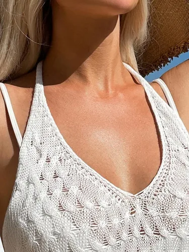 Vista 4 de Verdusa Vestido de playa con cuello halter y espalda descubierta, con cordón en la cintura, para mujer