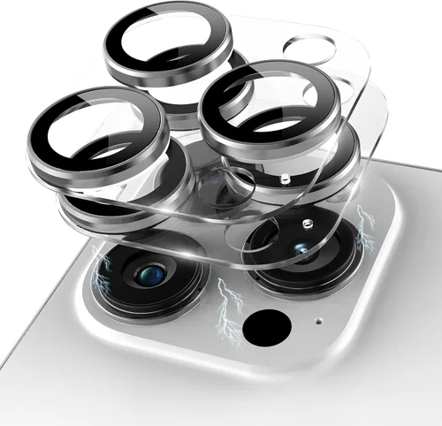 Vista 22 de Protector de lente de cámara con purpurina para iPhone 15 Pro/iPhone 15 Pro Max, acrílico transparente más anillo de aleación de aluminio 9H