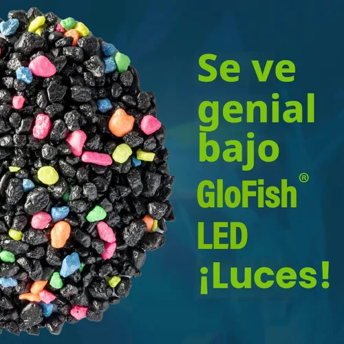 Vista 5 de GloFish Grava para acuario, grava para pecera, negra con detalles fluorescentes, complementa GloFish Tanks, bolsa de 5 libras Negro con reflejos