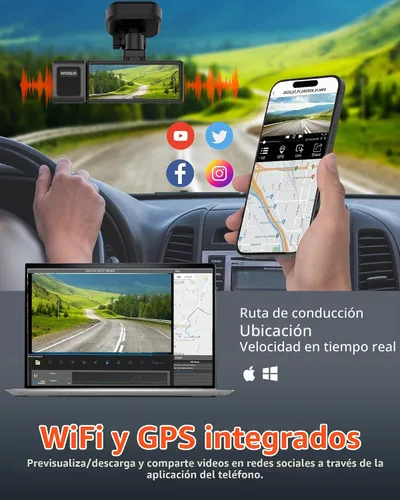Vista 3 de Cámara de salpicadero Kingslim D4PRO delantera y trasera - Cámara de salpicadero dual para coche 4K + 2K con WiFi GPS, grabación interior opcional