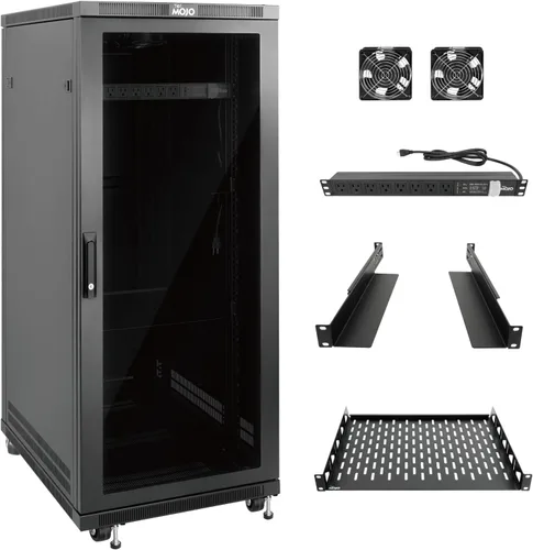 Vista 9 de Tecmojo Gabinete de rack de red, estante de servidor de 27U, profundidad de 23.6 pulgadas, soporta hasta 1800 libras, gabinete con cerradura