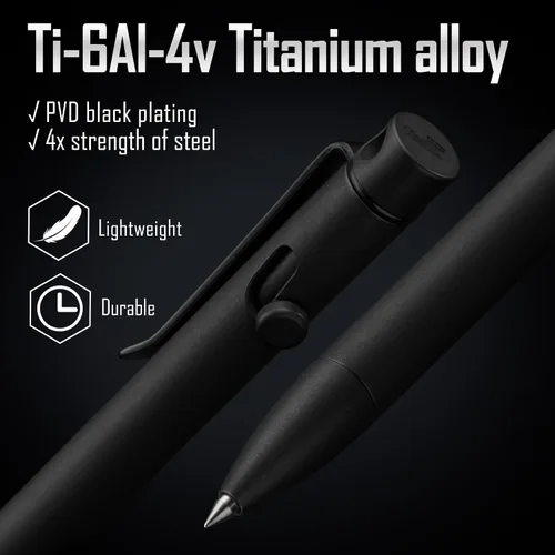 Vista 2 de KeyUnity KP01BK Bolt Action EDC Pen con clip, bolígrafo de bolsillo de titanio para transporte diario (negro)