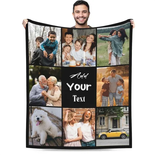 Vista 10 de Manta personalizada con imagen, mantas personalizadas para familia, marido, esposa, en cumpleaños, Navidad