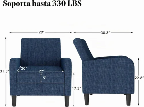 Vista 2 de DAGONHIL Silla de Acento para Sala de Estar, Silla Tapizada de Lectura para Dormitorio, Sillón de Tela de Lino, Sofá Individual para Sala de Azul