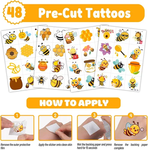 Vista 5 de 72 piezas de decoraciones de fiesta de abeja, tatuajes temporales