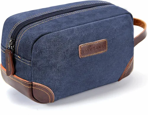 Vista 15 de emissary Neceser de viaje para hombre de cuero y lona, neceser de viaje para hombre, kit dopp de cuero y lona para hombres, bolsa de afeitar para 2