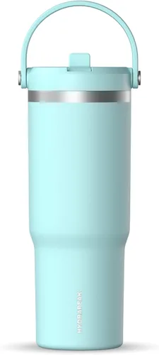 Vista 4 de Hydrapeak Nomad - Vaso de 32 onzas con asa y tapa con popote, a prueba de fugas, doble aislamiento, vaso de acero inoxidable de 32 onzas (almendra)