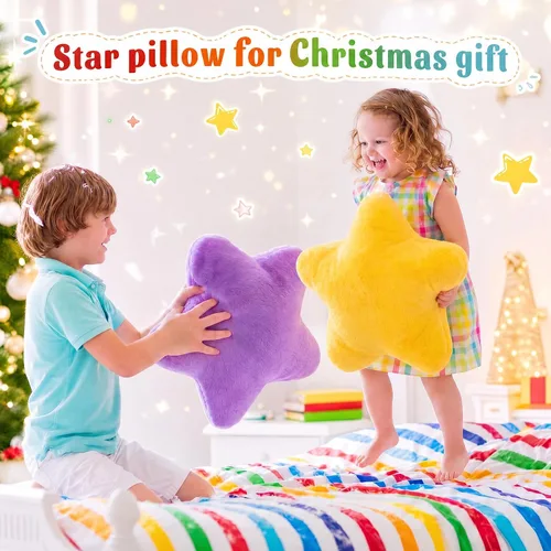 Vista 6 de Soaoo 5 almohadas esponjosas con forma de estrella para niños, decoración estética, suave y preparada, lindo cojín para sofá, sala de estar Amarillo