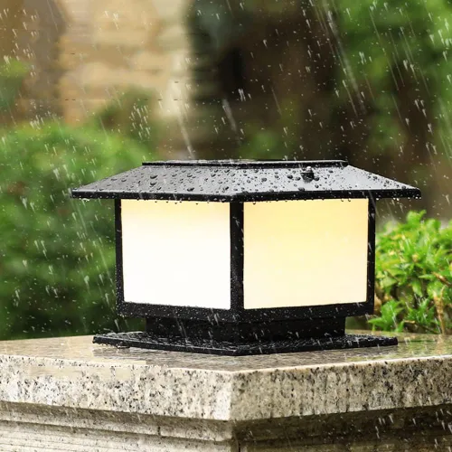 Vista 4 de Luces de poste al aire libre, luz solar moderna de pilar de metal IP55, luz impermeable para exteriores, luz de poste de valla de villa, luz