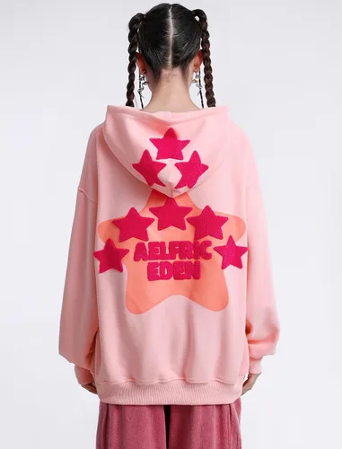 Vista 3 de Aelfric Eden - Sudaderas con capucha para mujer, con estampado de estrellas rosadas, unisex, de gran tamaño, manga larga, con bolsillo