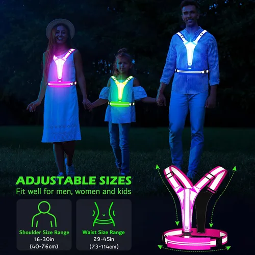Vista 4 de Ylzzrs Chaleco reflectante LED para correr, chaleco de correr recargable por USB, soporte para teléfono para corredores, caminatas nocturnas, 6-11