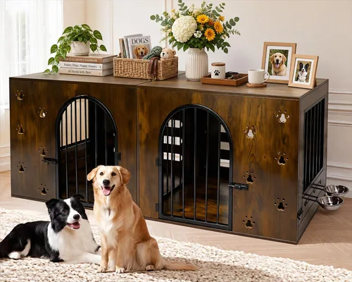 Vista 9 de Mueble de jaula para perros pequeños y medianos, 32 pulgadas Marrón