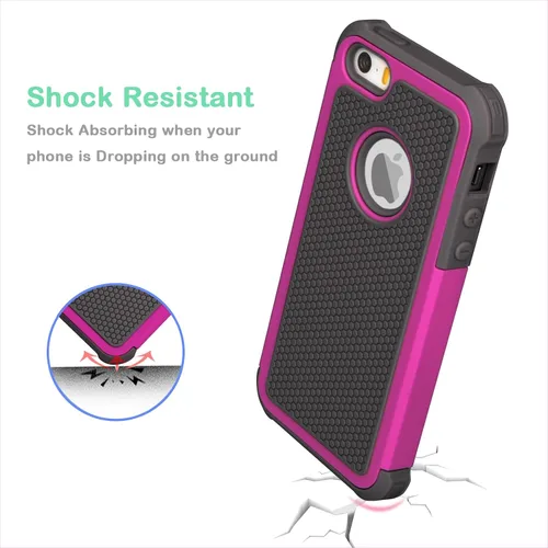 Vista 6 de Jeylly Funda para iPhone SE/Funda para iPhone 5S, Exterior de Plástico Duro que Absorbe Golpes + Interior de Silicona de Goma Defensor contra