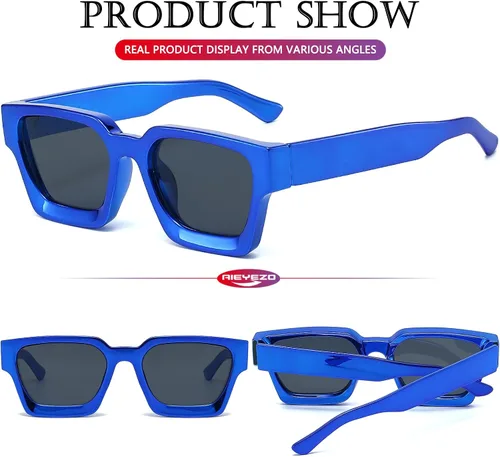 Vista 196 de AIEYEZO Gafas de sol cuadradas para mujeres y hombres, gafas de sol cuadradas con montura gruesa, estilo de diseñador simple