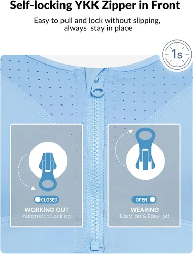 Vista 3 de Yvette Sujetadores deportivos ajustables para mujer, de alto impacto, con cremallera frontal, brasier deportivo sin varillas, talla grande