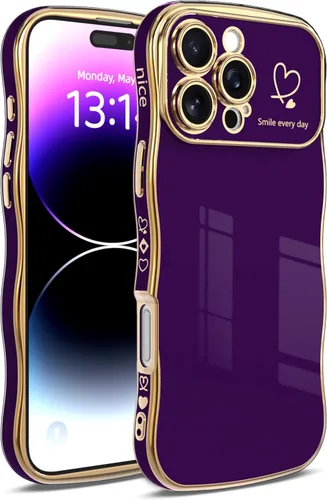 Vista 15 de IAIYOXI Funda para iPhone 11 para mujeres y niñas, bonito diseño ondulado con forma rizada, patrón de corazón, protección de cámara elevada, chapado
