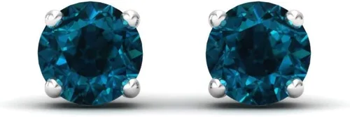 Vista 2 de Diamondere Aretes pequeños con topacio azul londinense natural y certificado en oro blanco de 14 quilates Aretes de 0.44 quilates para mujer