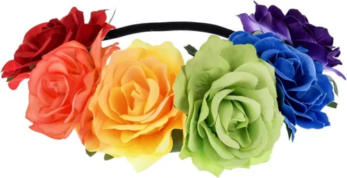 Vista 7 de Diadema de corona floral rosa guirnalda de flores para festival de boda Negro