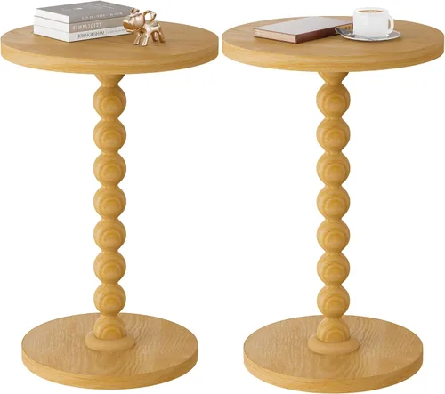 Vista 12 de Mesa auxiliar redonda, mesa de bebidas para espacios pequeños, mesita de noche moderna con patas de madera de goma para sala de estar, dormitorio