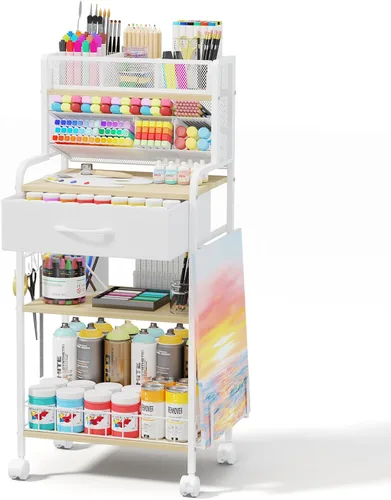 Vista 9 de Homsorout Carrito de arte, carrito rodante de 3 niveles, carrito utilitario con cajón de almacenamiento y ruedas, organizador versátil de arte
