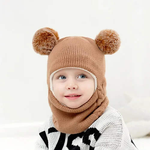 Vista 3 de Gorro de invierno de punto para bebés y niñas pequeños, bufanda con orejeras y capucha con forro polar