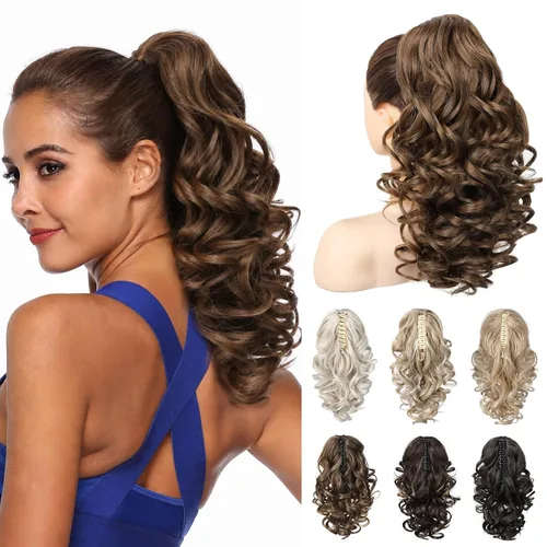 Vista 19 de REECHO Extensión de cola de caballo de 12 pulgadas, pinza de cola de caballo rizada y ondulada clásica para mujeres - Negro