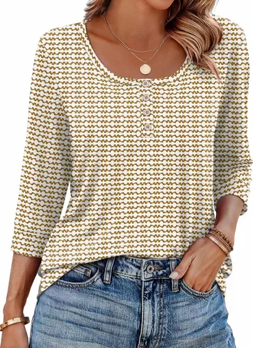 Vista 23 de Ekouaer Blusas de manga 3/4 para mujer, blusas casuales elegantes para Marrón Bohemian-mz721